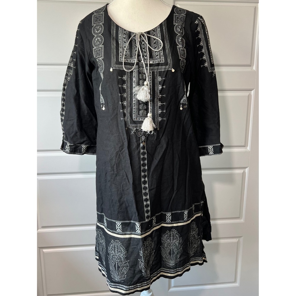 W For Woman Tunic Dress Embroidered Cotton Boho Casual Black Size 14W